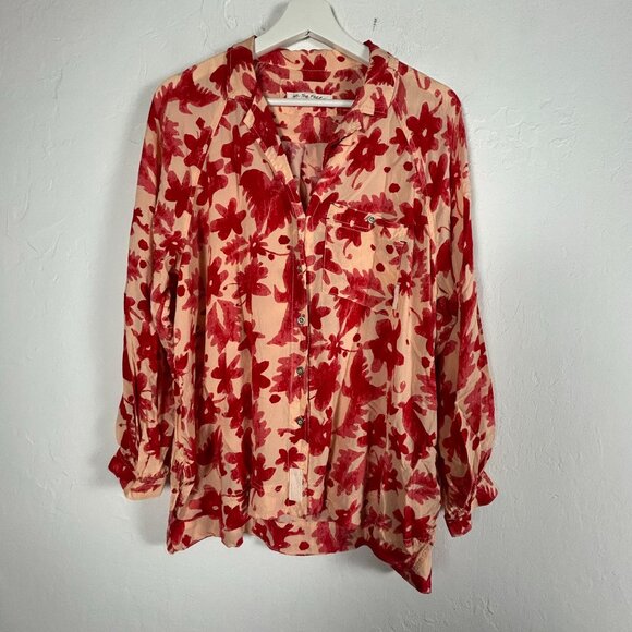 We The Free Womens Red Floral Long Sleeve Button-Up Shirt Blouse XS Casual NWOT - Picture 1 of 8